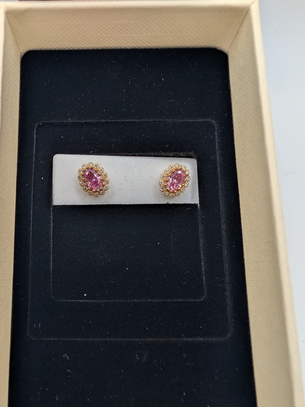 NWT Pink Moissanite Oval Halo Stud Earrings 925 Sterling Silver Gold Vermeil